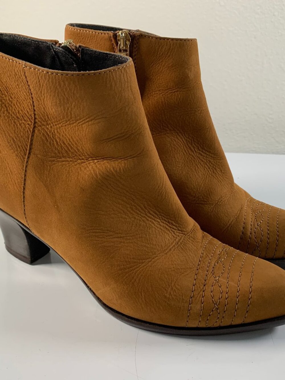 L K BENNETT Women 37 (US 6) Cognac Dalila Leather Ankle Boots Made in Italy